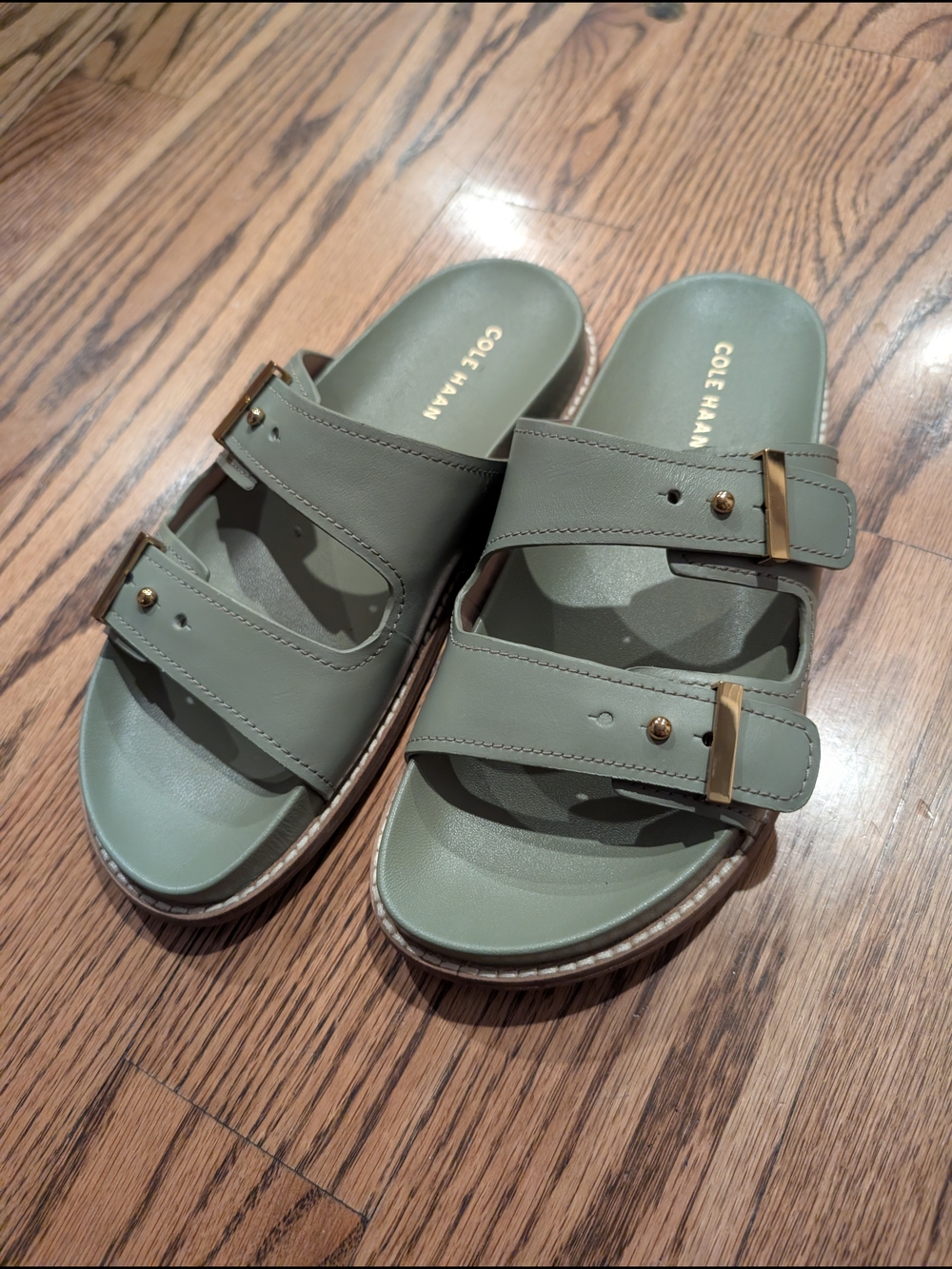 Cole Haan Olive Green Double-Buckle Slide Sandals
